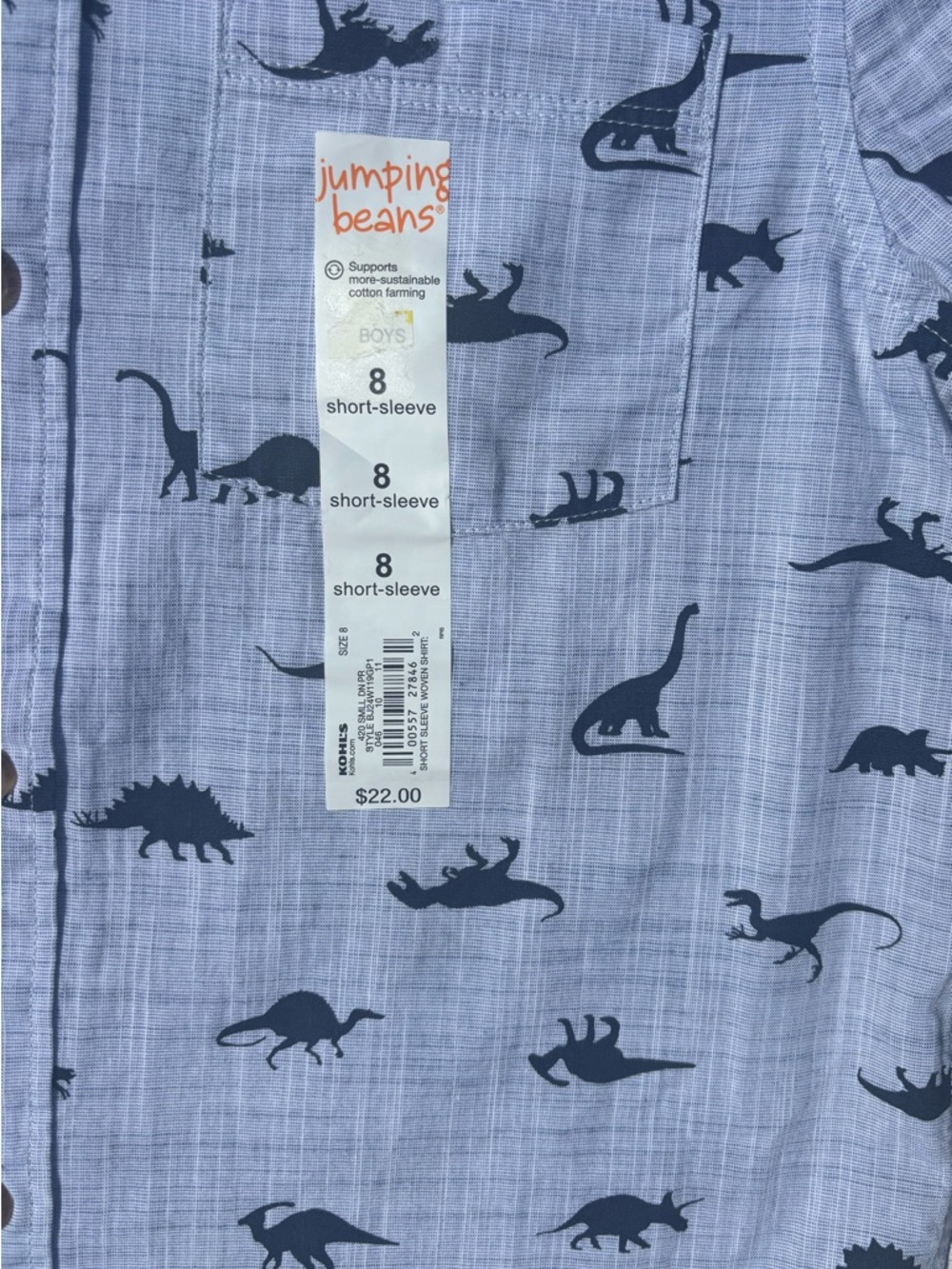 Jumping Beans NWT Boys Dinosaur Shirt Size 8 Blue Dino Print Tee - Picture 5 of 10